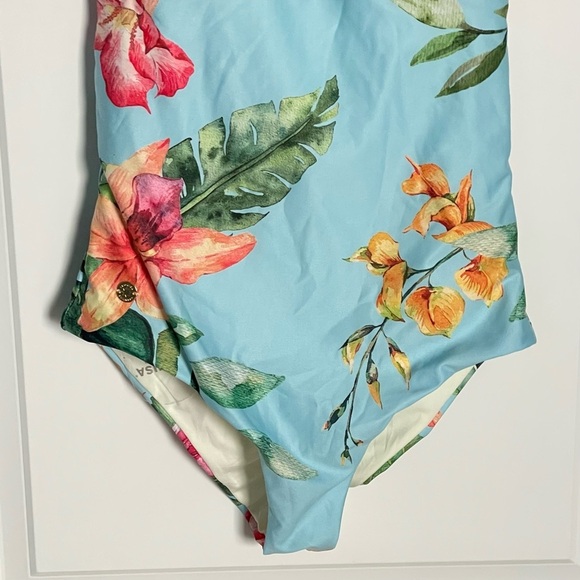 New! Leonisa Blue Floral Back Hardware Ring One Piece Swimsuit 35127 - Picture 10 of 11